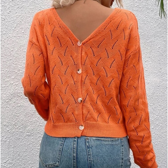New orange v neck knit long sleeve sweater - Picture 4 of 6